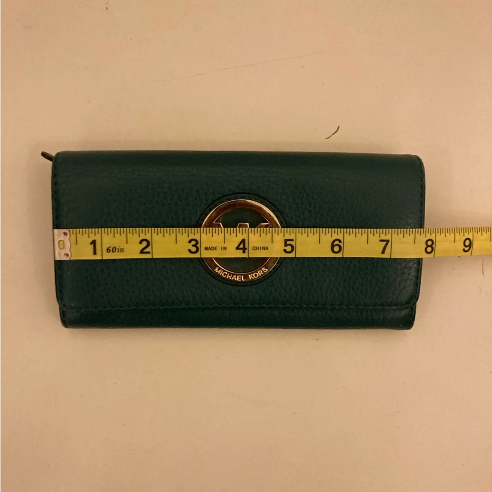Michael Kors Dark Teal Pebbled Leather Wallet with Gold MK Emblem - Picture 13 of 13